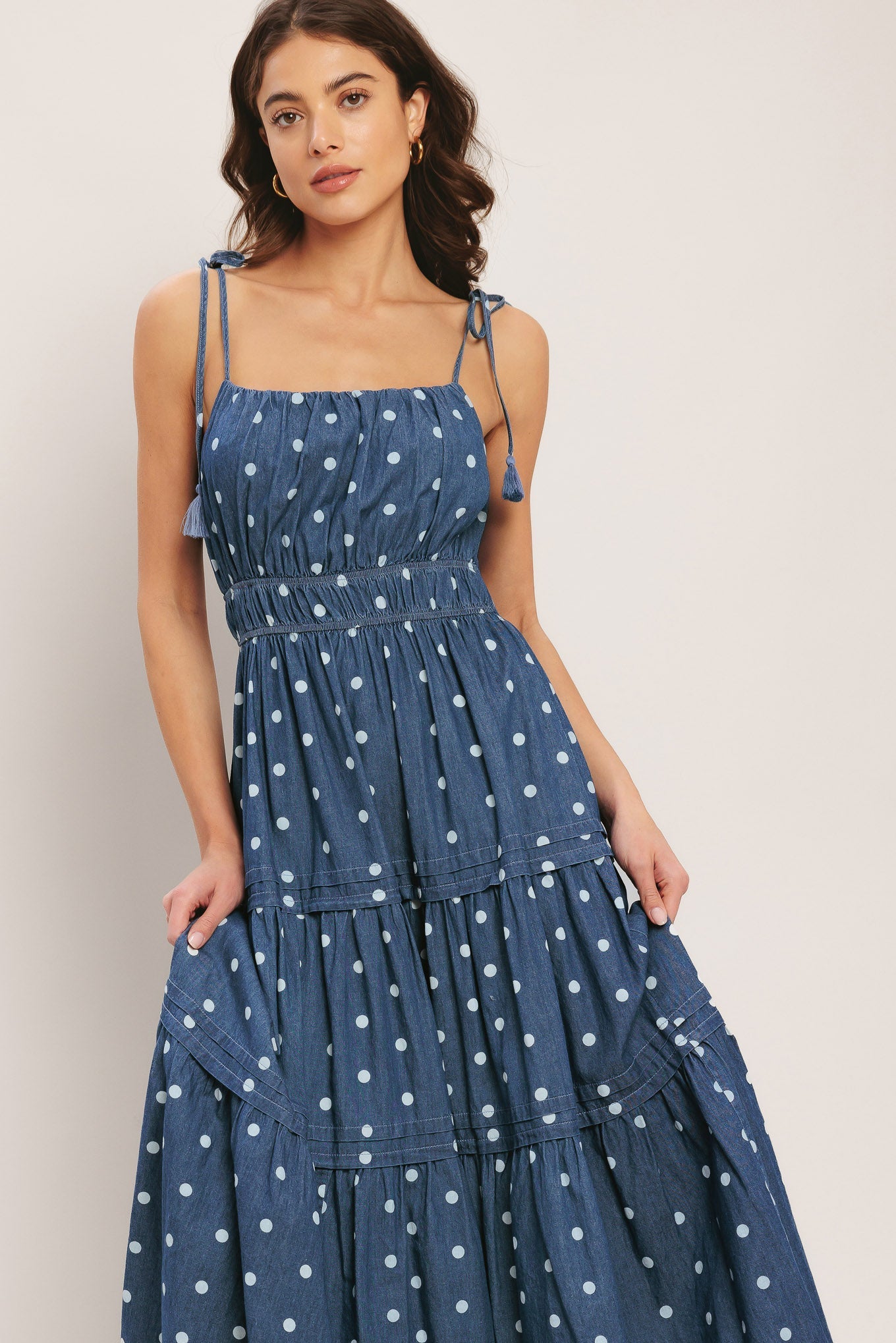 NAUTICAL DOT DENIM MIDI DRESS