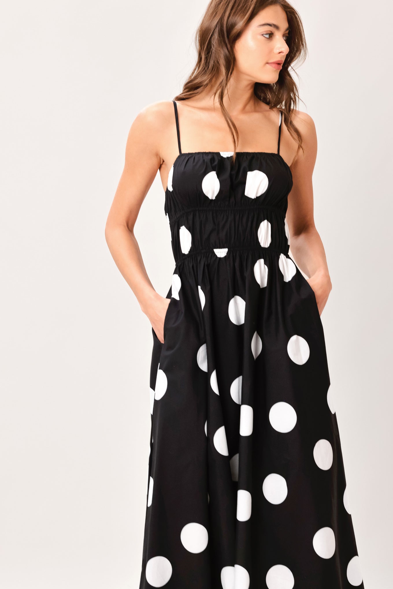 DOT THEORY WOVEN MIDI DRESS, Black / L