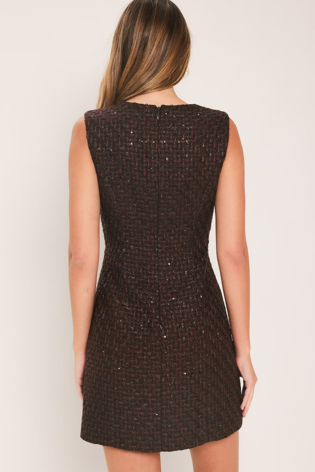 CHAMPAGNE NIGHTS TWEED MINI DRESS