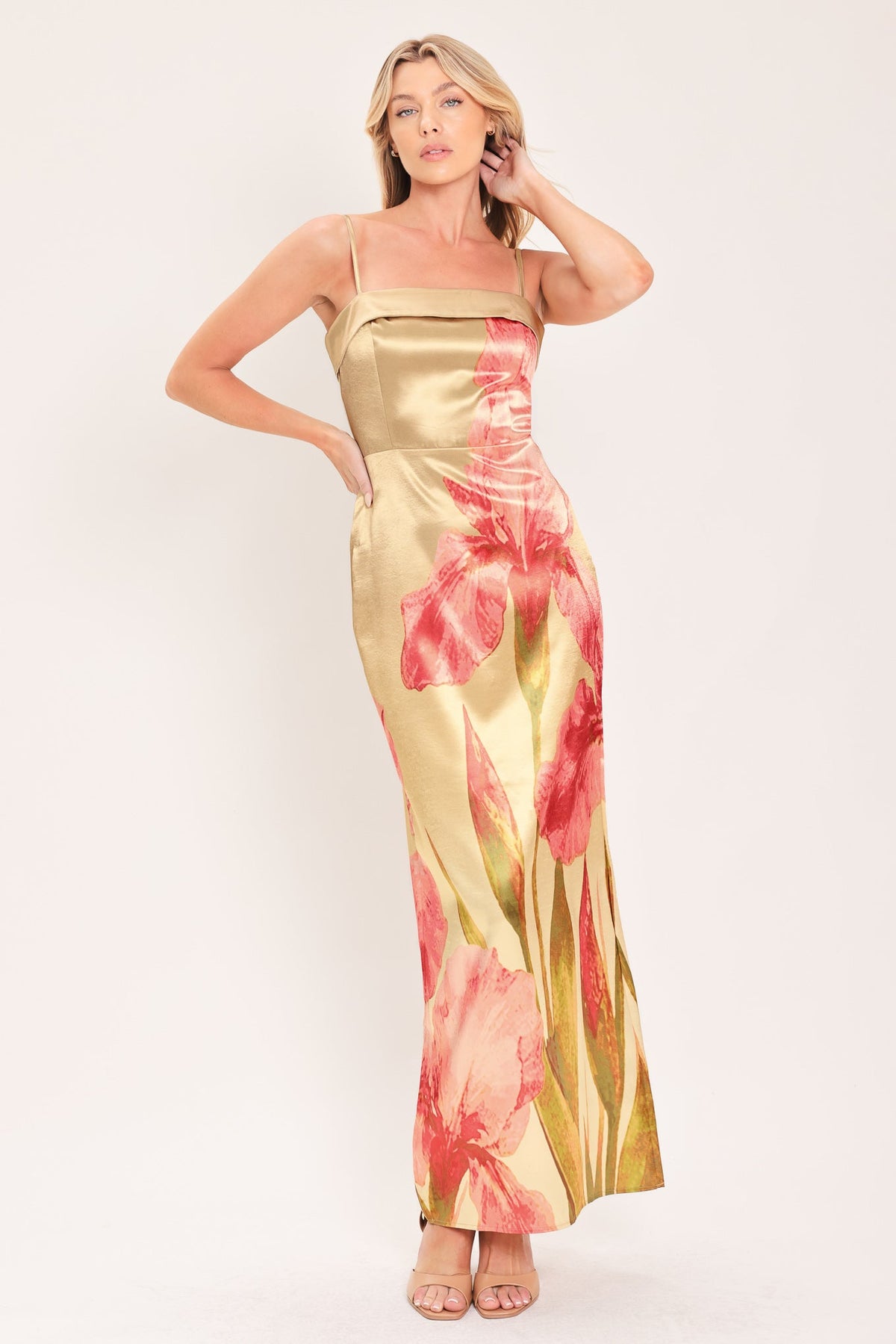 ROSÉ GARDEN WOVEN COLUMN MAXI DRESS