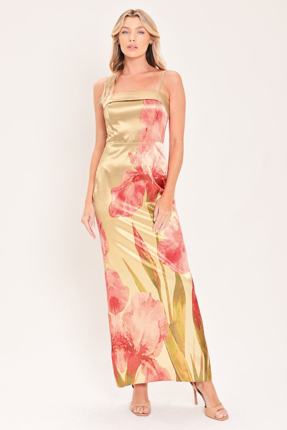 ROSÉ GARDEN WOVEN COLUMN MAXI DRESS