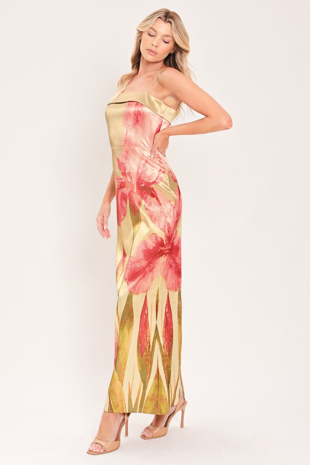 ROSÉ GARDEN WOVEN COLUMN MAXI DRESS