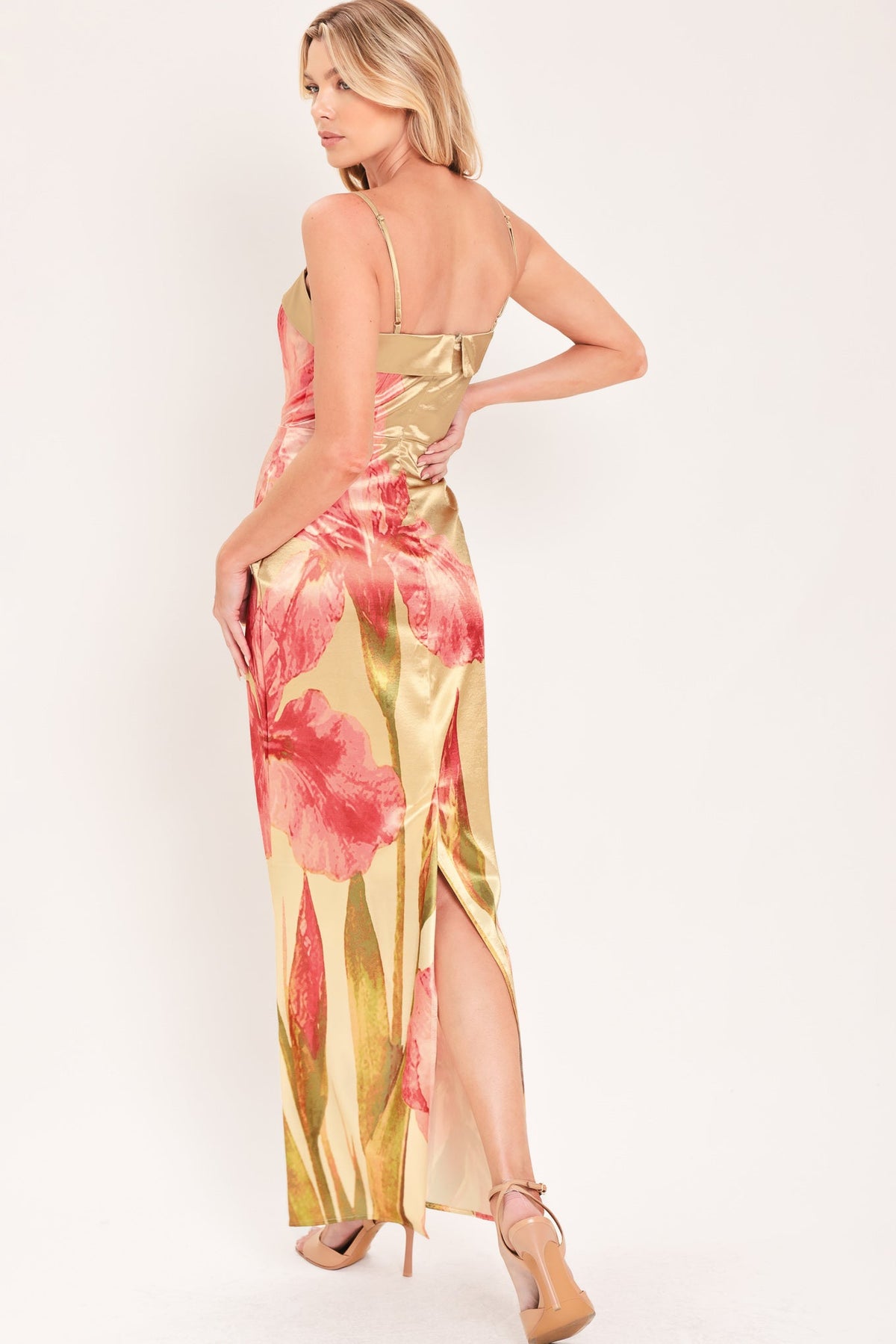 ROSÉ GARDEN WOVEN COLUMN MAXI DRESS
