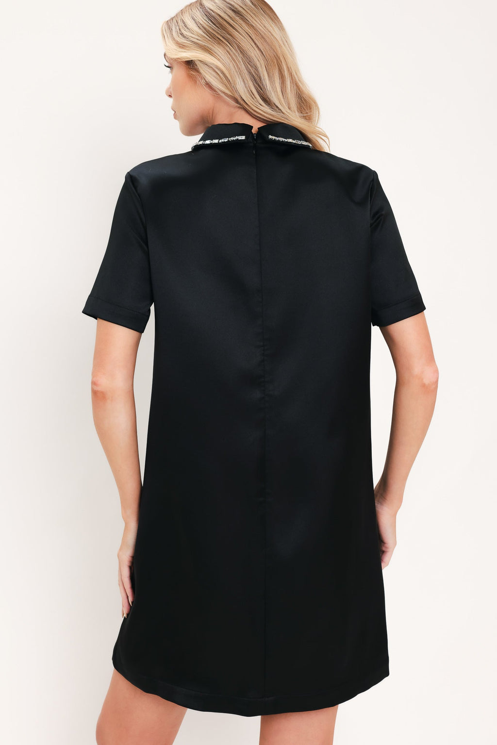 ONYX COLLAR GLOW WOVEN MINI DRESS