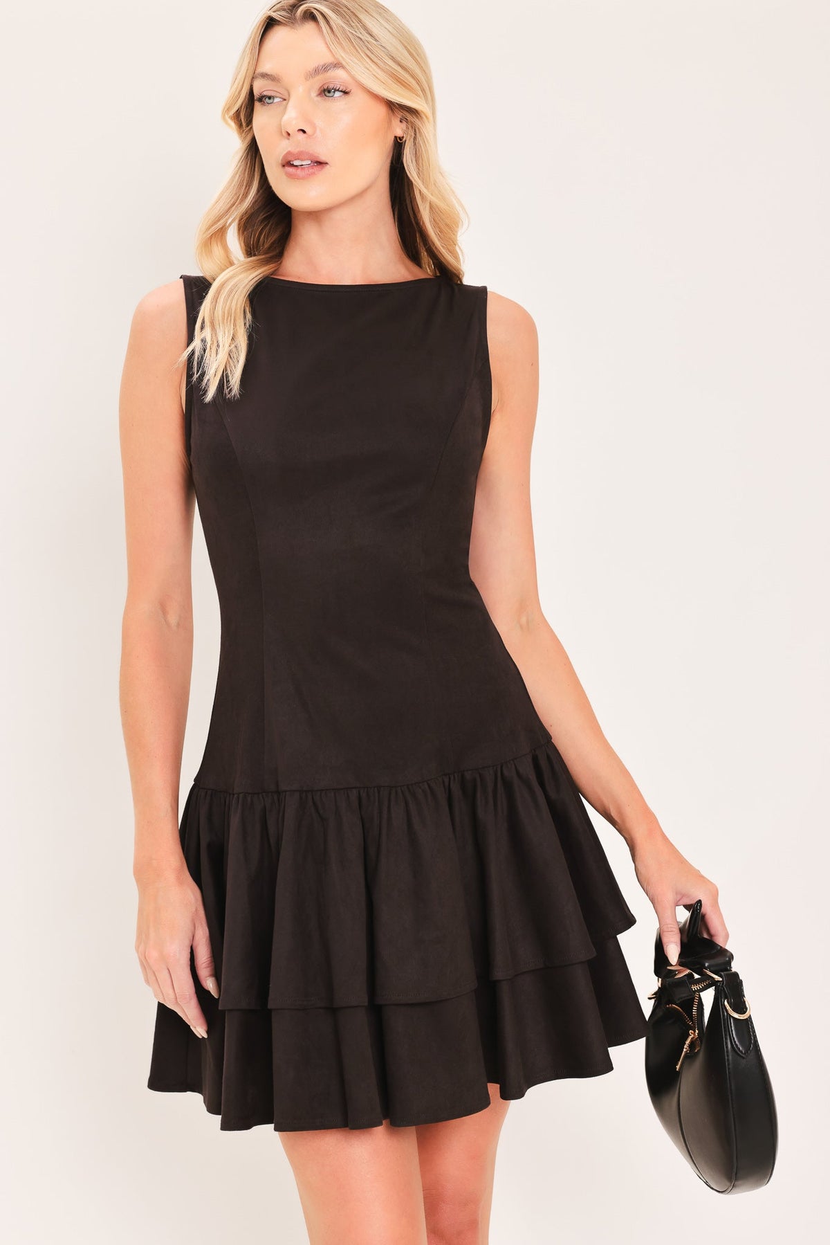 DROPWAIST FAUX SUEDE MINI DRESS