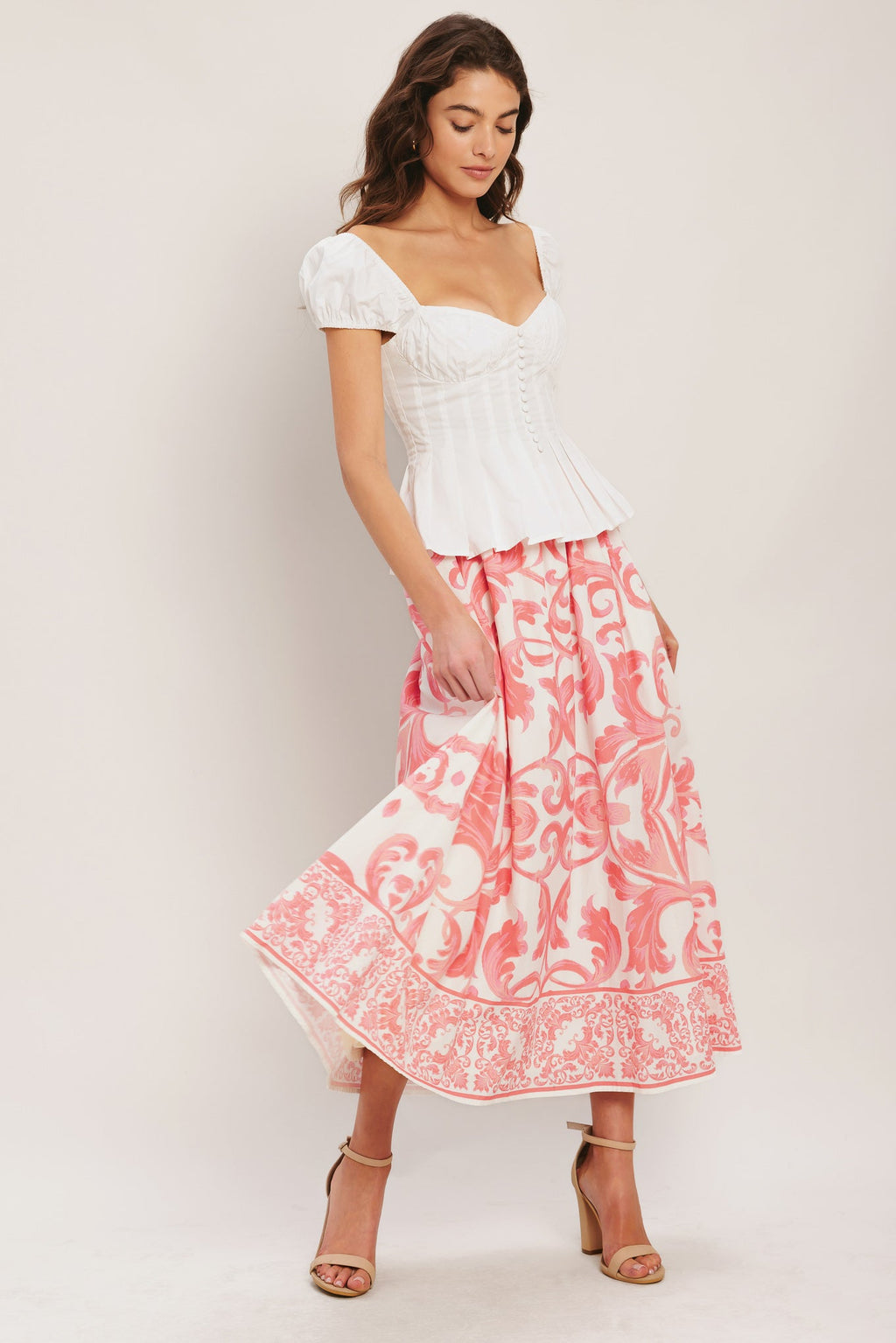 AMALFI SUNSET WOVEN MIDI FULL SKIRT
