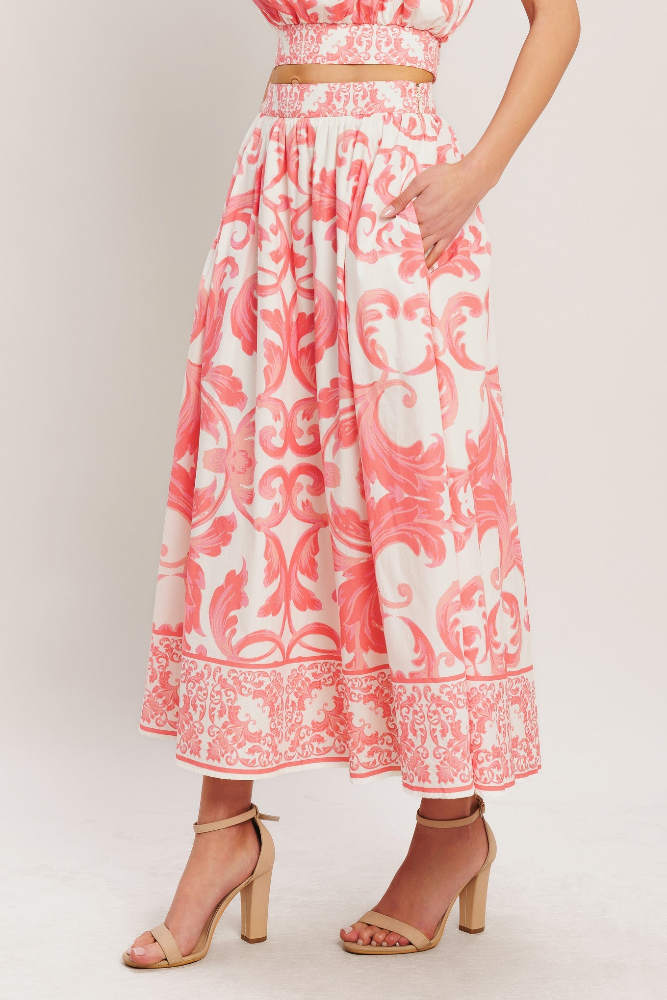 AMALFI SUNSET WOVEN MIDI FULL SKIRT