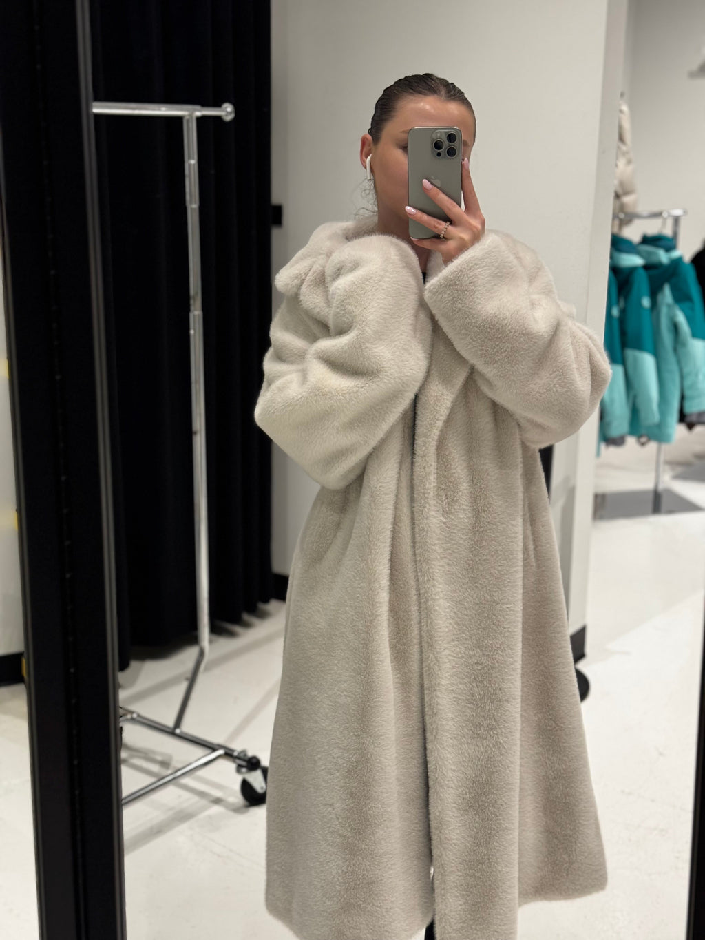 Faux Mink Effect Fur Coat in Ivory