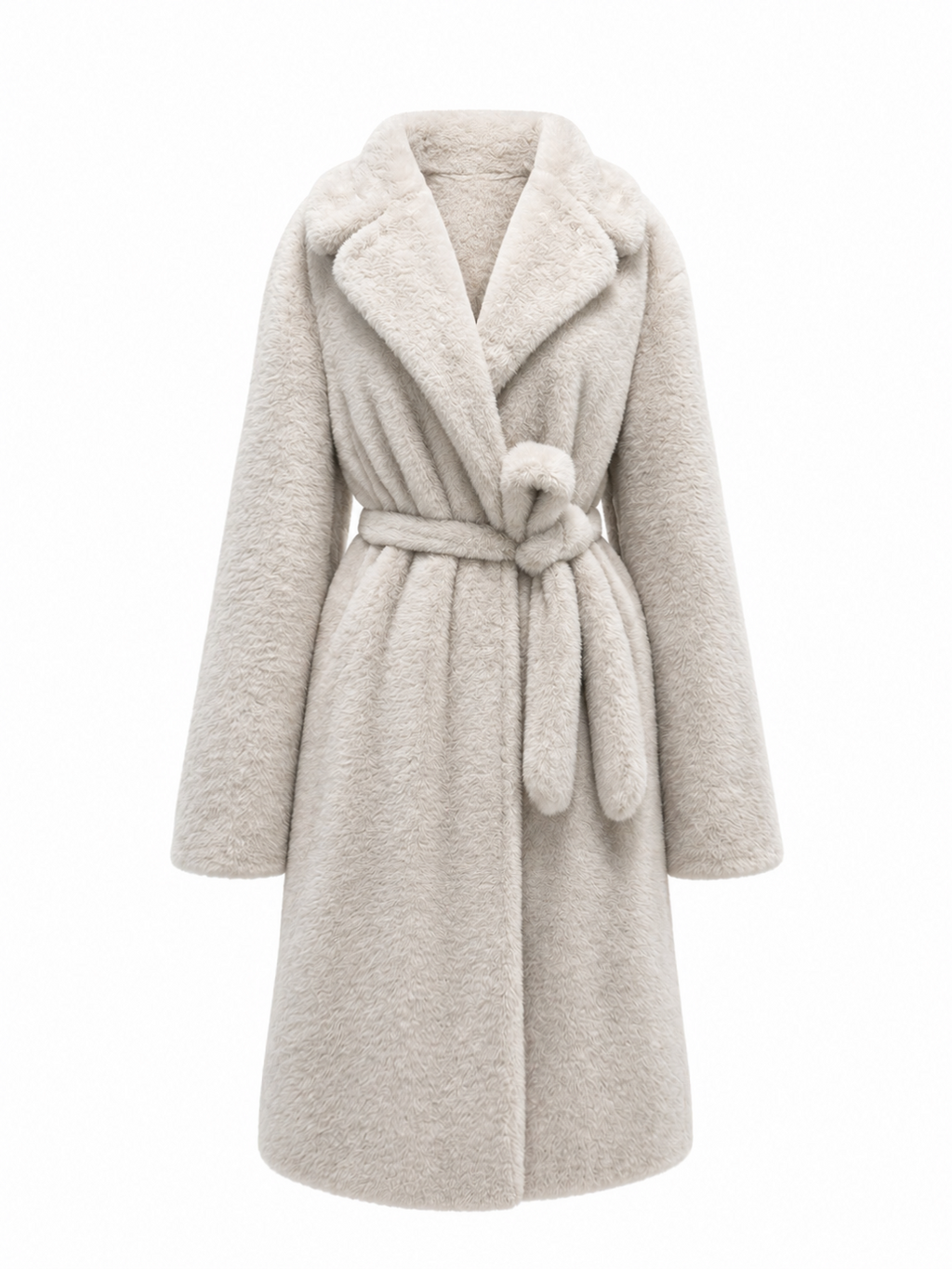 Faux Mink Effect Fur Coat in Ivory