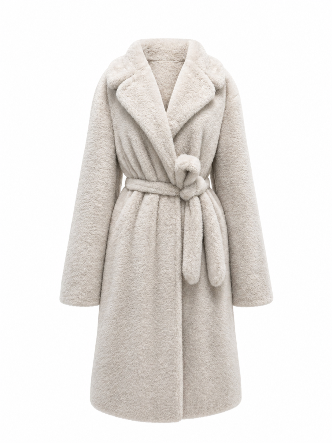 Faux Mink Effect Fur Coat in Ivory
