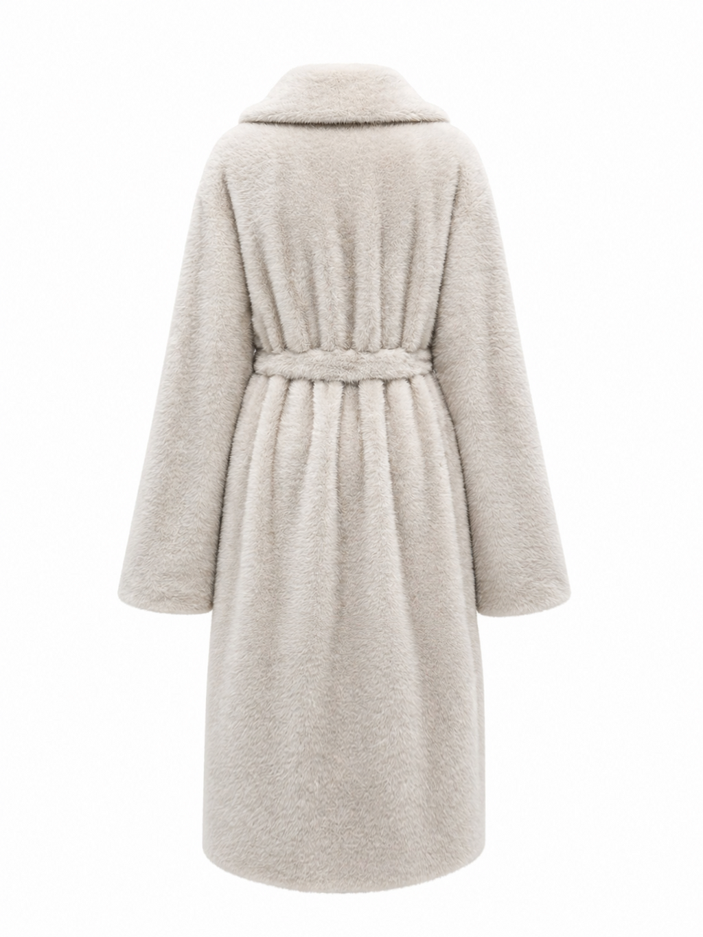 Faux Mink Effect Fur Coat in Ivory