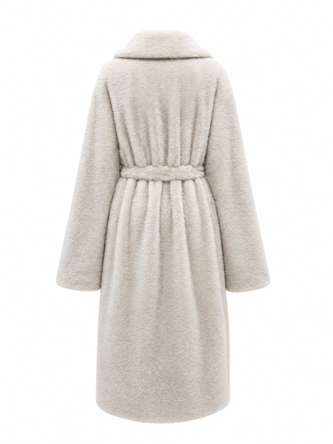 Faux Mink Effect Fur Coat in Ivory