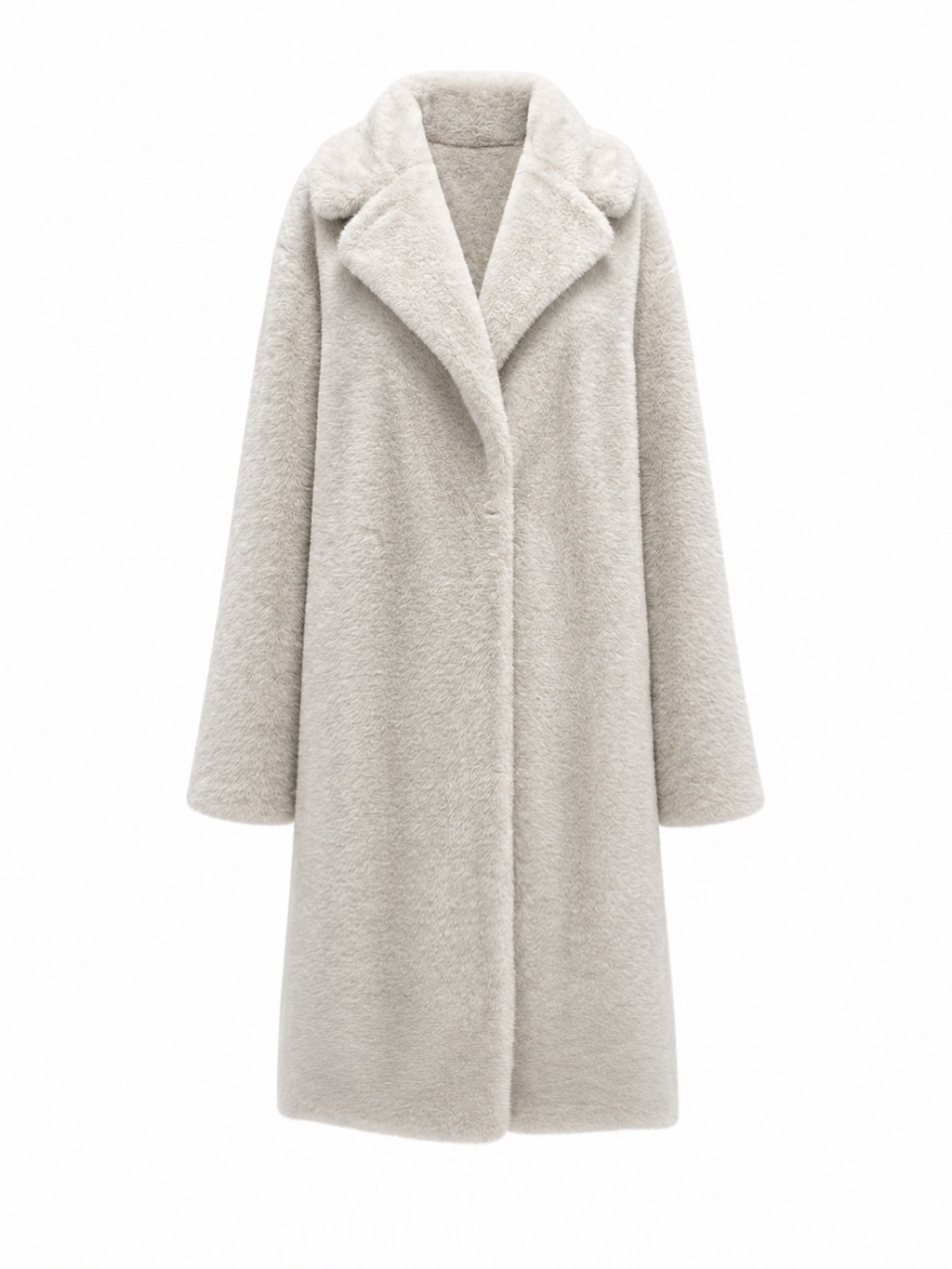 Faux Mink Effect Fur Coat in Ivory