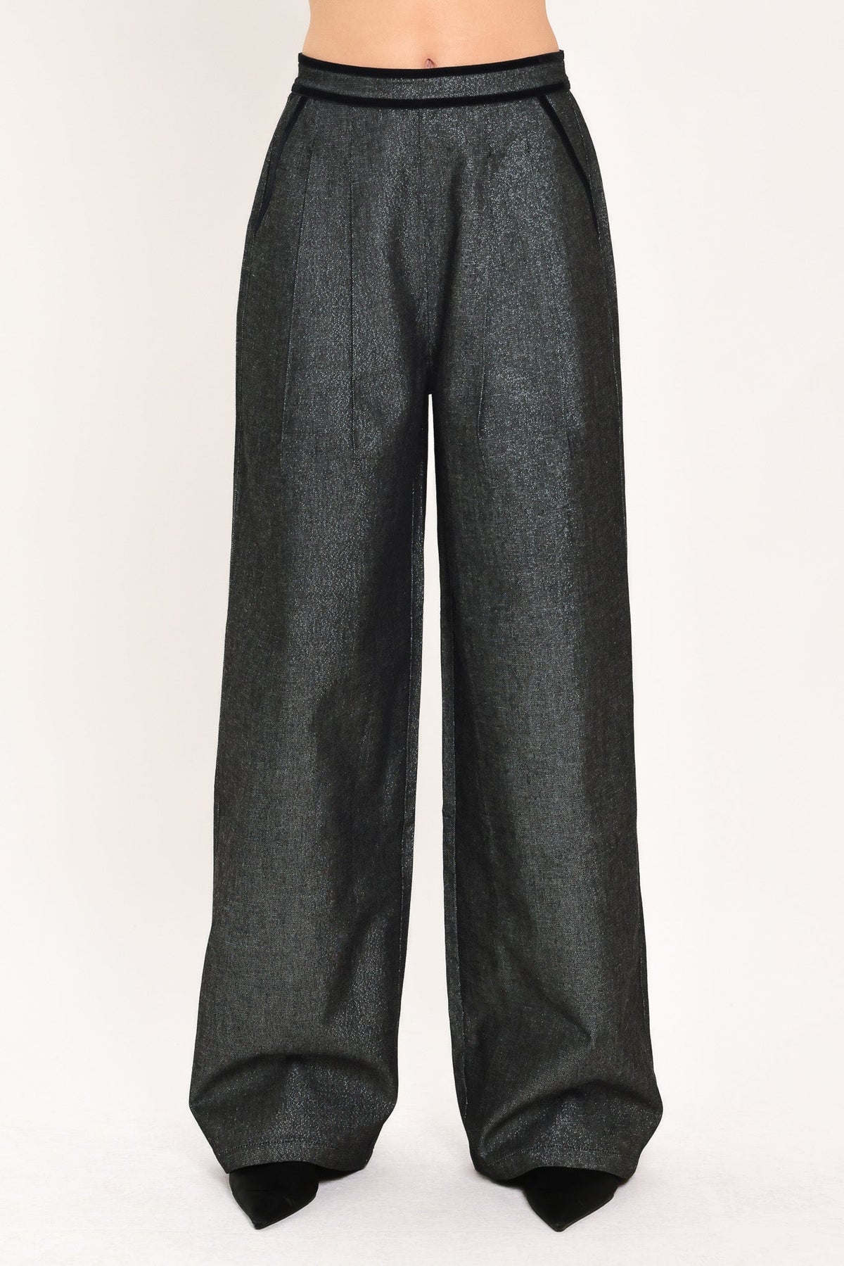 METALLIC HOURGLASS WIDE LEG PANTS