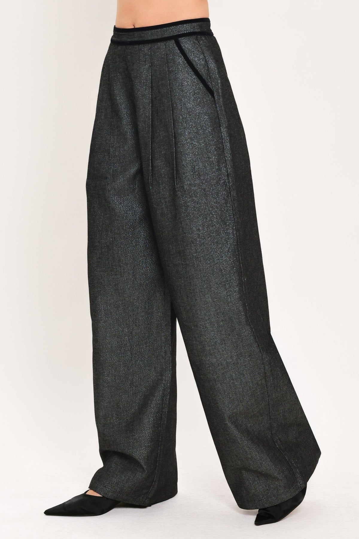 METALLIC HOURGLASS WIDE LEG PANTS