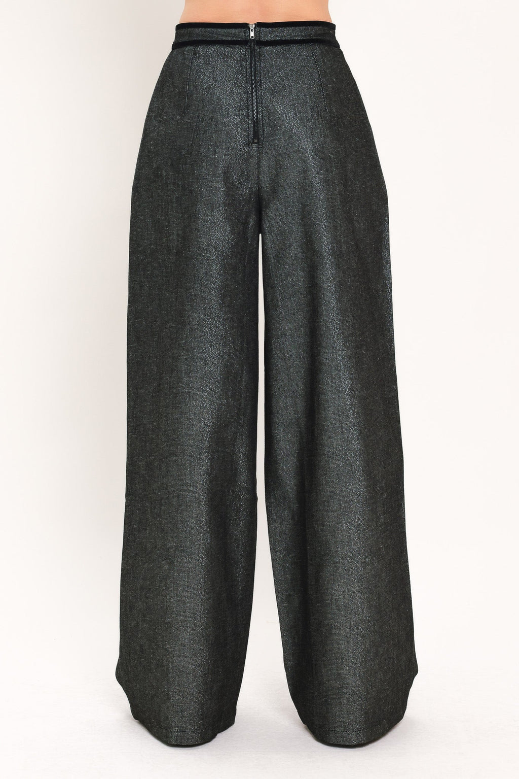 METALLIC HOURGLASS WIDE LEG PANTS