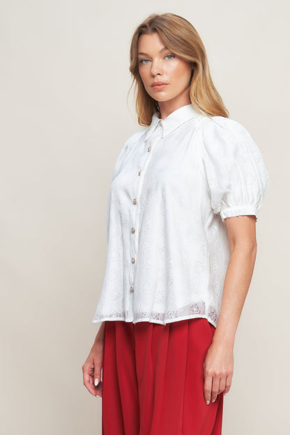 VINEYARD STROLL IVORY WOVEN TOP