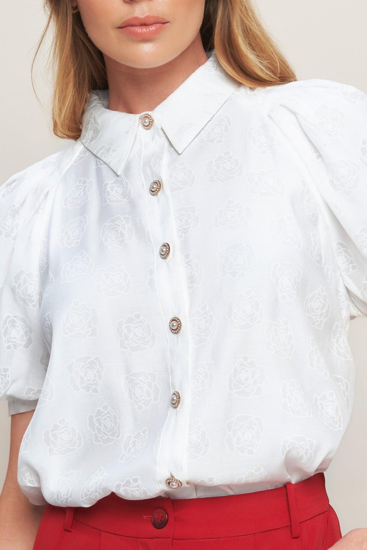 VINEYARD STROLL IVORY WOVEN TOP