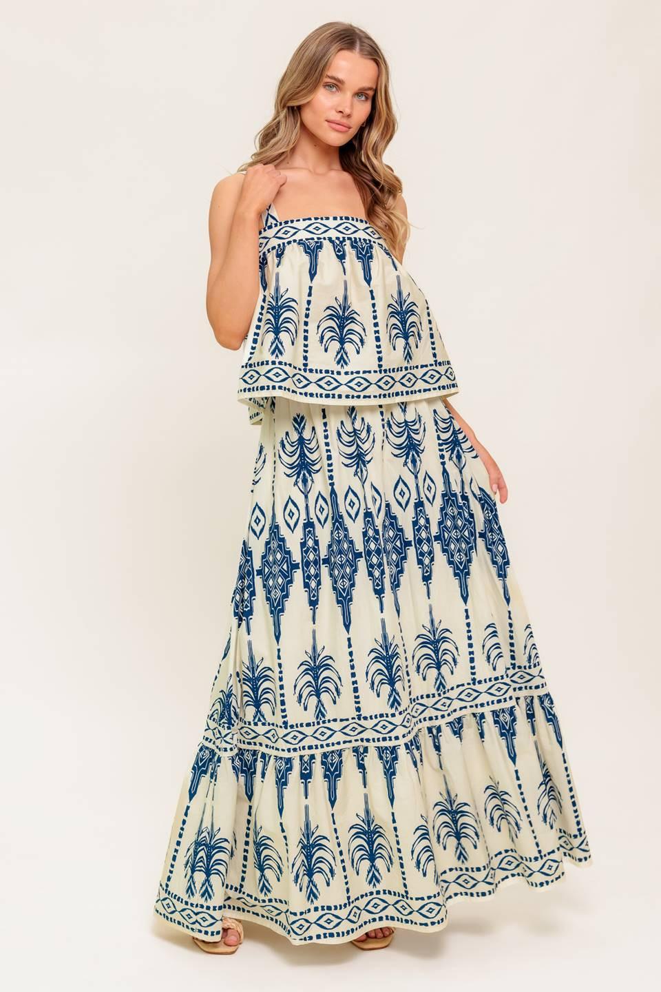FLORAL RHYTHM WOVEN TOP AND SKIRT SET