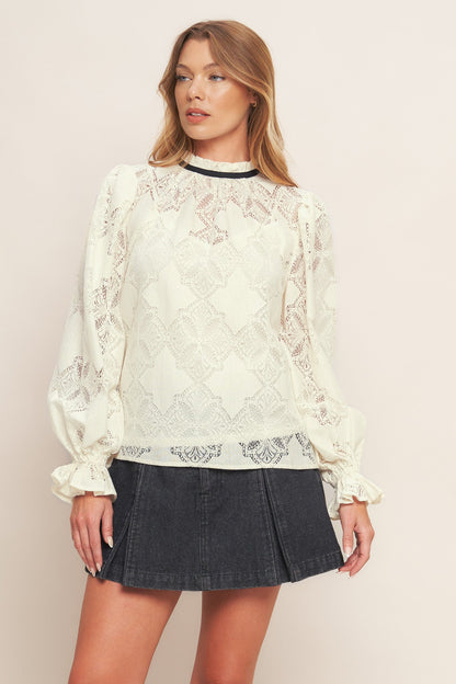 PRECIOUS LOOK IVORY WOVEN LACE TOP