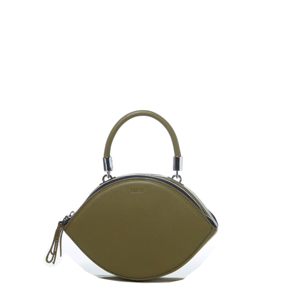 The Kiss Circle Shape Leather Crossbody Bag Olive Green