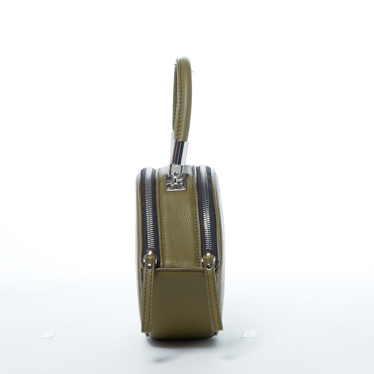 The Kiss Circle Shape Leather Crossbody Bag Olive Green