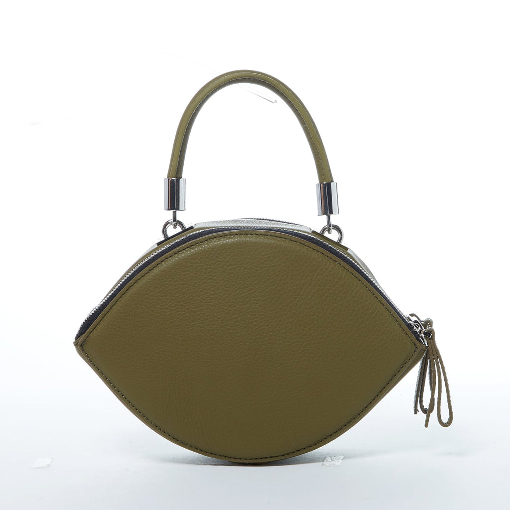 The Kiss Circle Shape Leather Crossbody Bag Olive Green