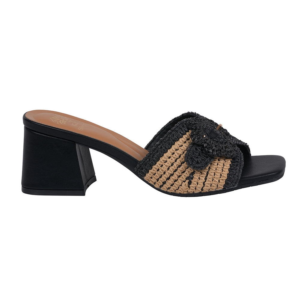 WOMEN'S LIZA BLACK WOVEN HEELED SANDALS