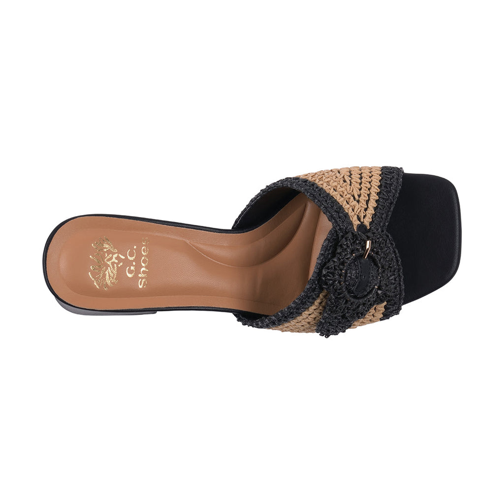 WOMEN'S LIZA BLACK WOVEN HEELED SANDALS
