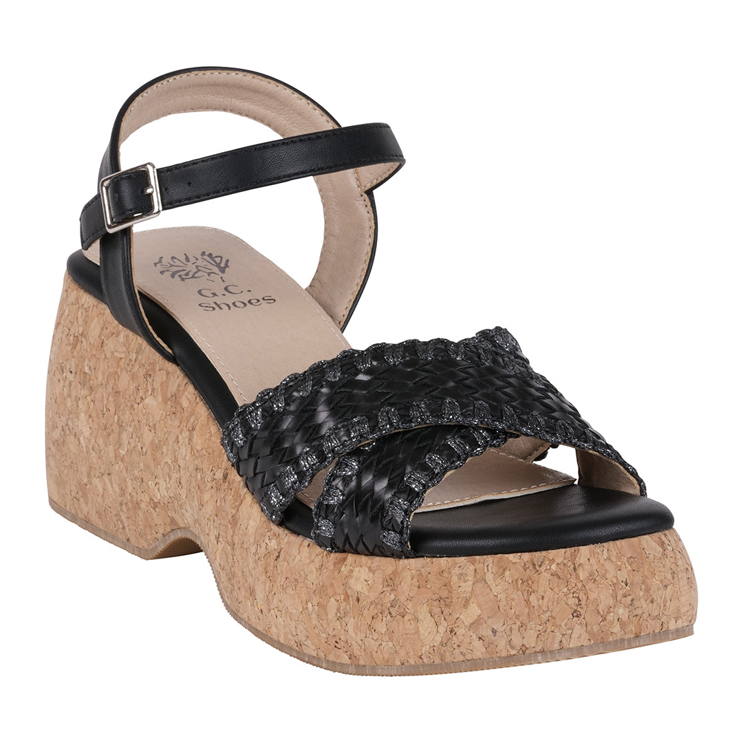 Black Cross Strap Slingback Platform Sandals