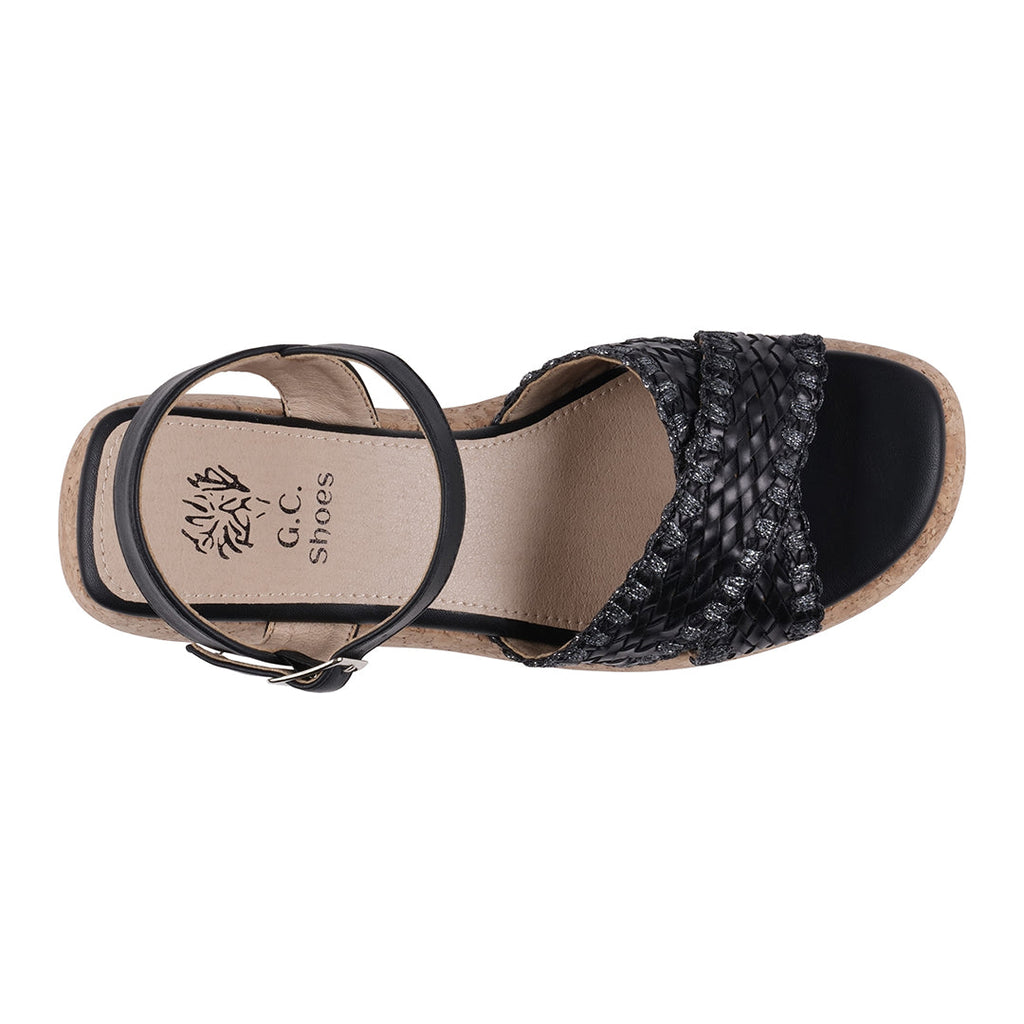 Black Cross Strap Slingback Platform Sandals