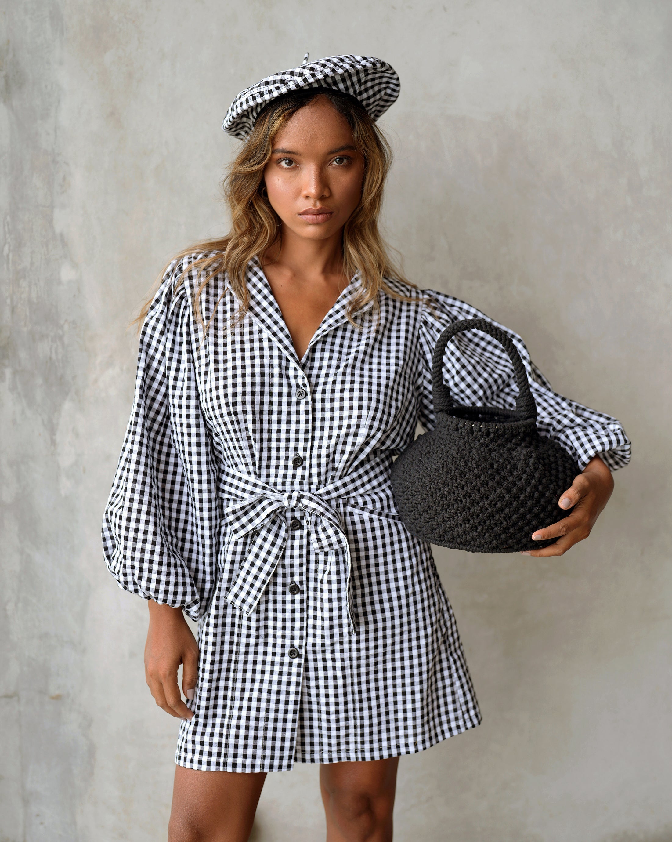 THE MEGHAN MINI GINGHAM DRESS IN BLACK