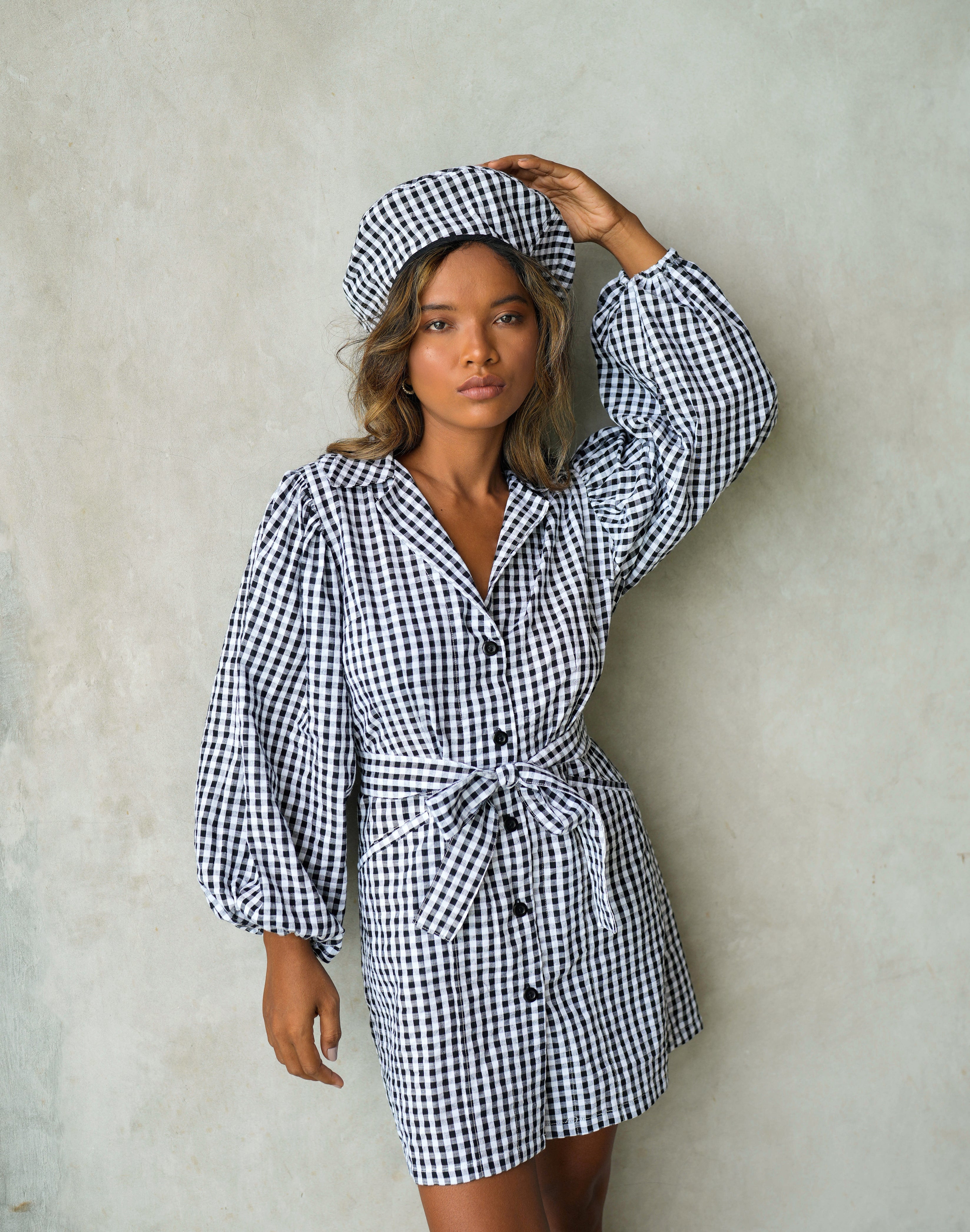 THE MEGHAN MINI GINGHAM DRESS IN BLACK