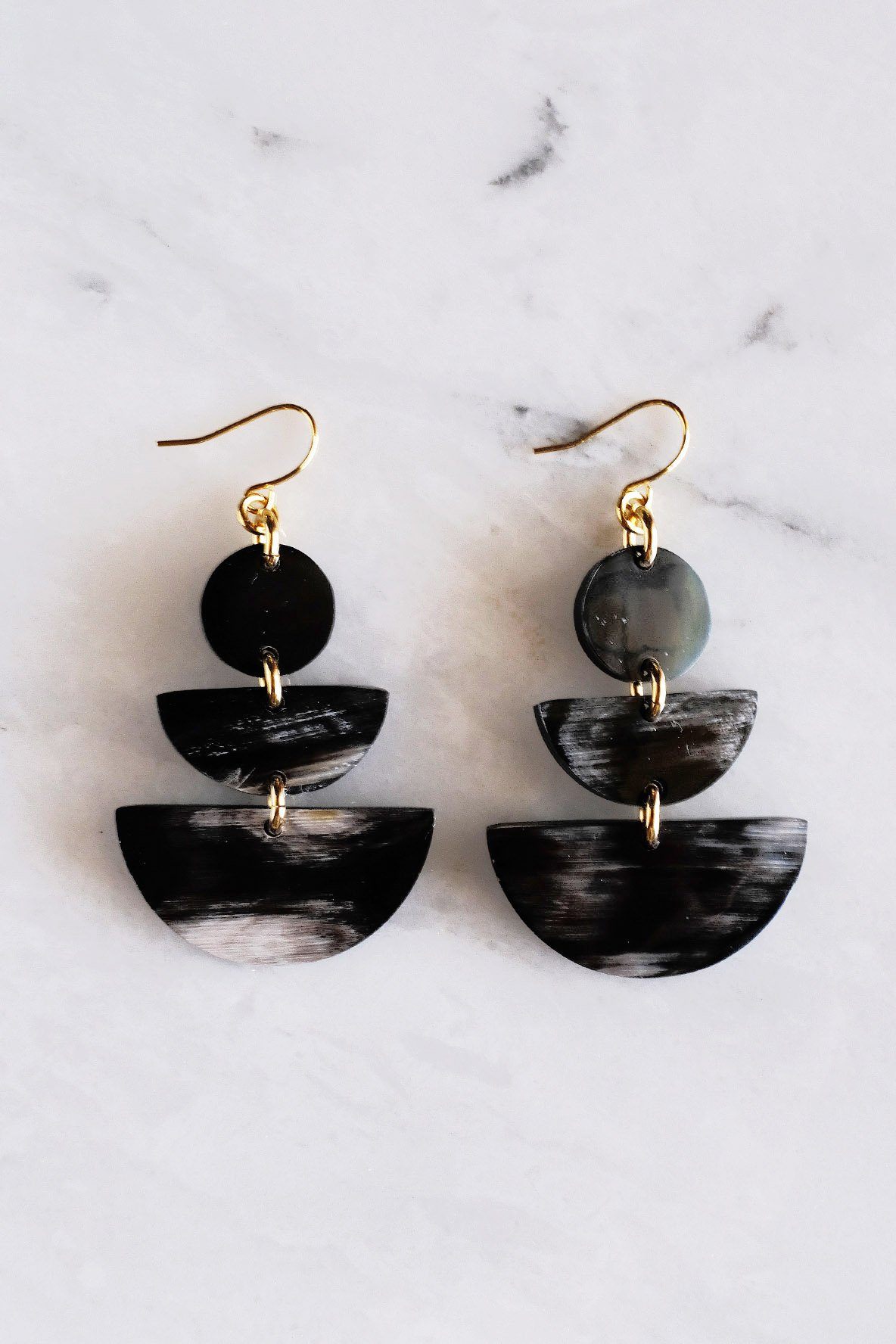 16K Gold-Plated Geometric Statement Buffalo Horn Earrings