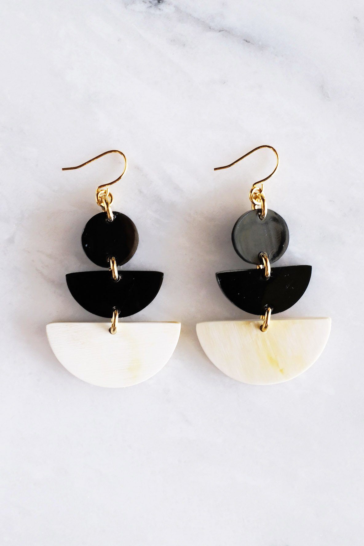 16K Gold-Plated Geometric Statement Buffalo Horn Earrings