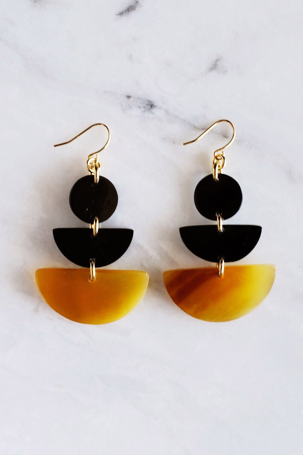 16K Gold-Plated Geometric Statement Buffalo Horn Earrings