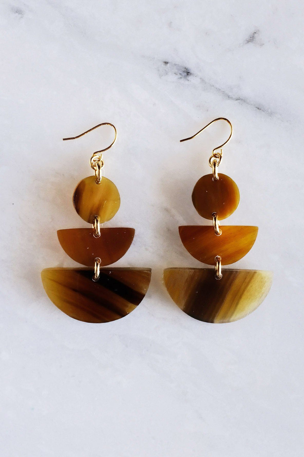 16K Gold-Plated Geometric Statement Buffalo Horn Earrings