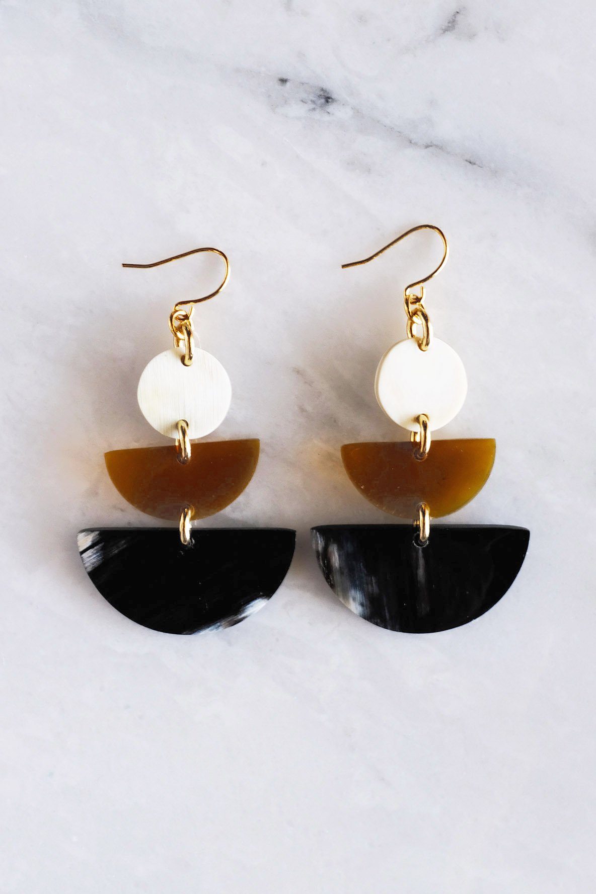 16K Gold-Plated Geometric Statement Buffalo Horn Earrings