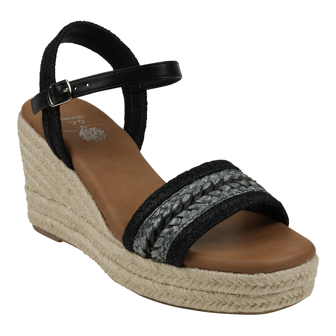 Black Slingback Espadrille Wedge Sandals