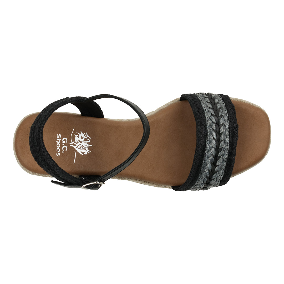Black Slingback Espadrille Wedge Sandals