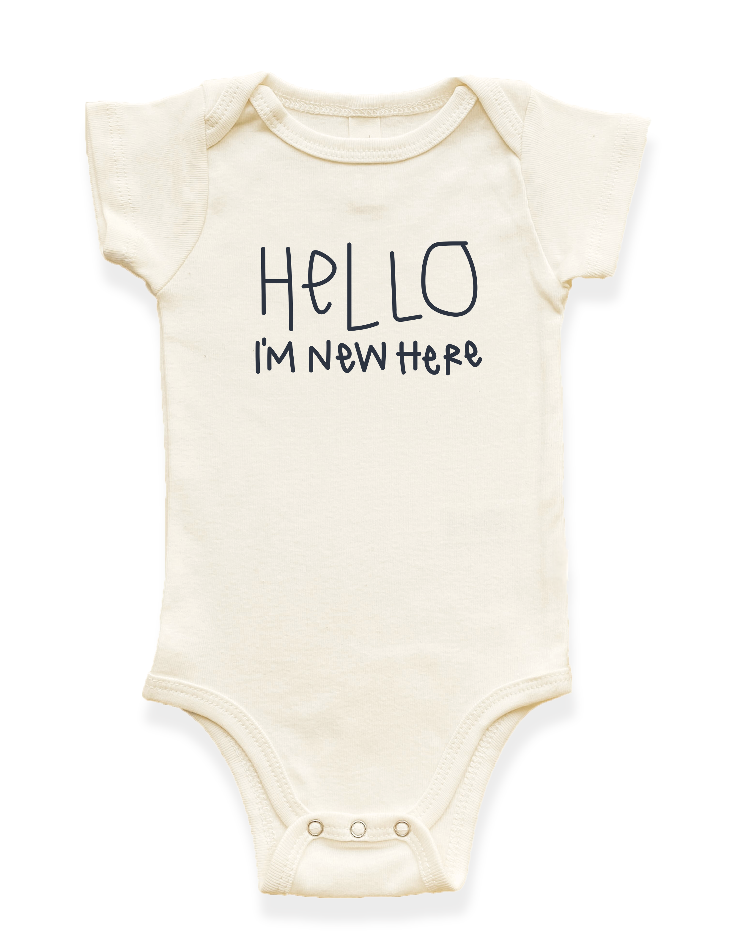 HELLO I'M NEW HERE ORGANIC BABY BODYSUIT