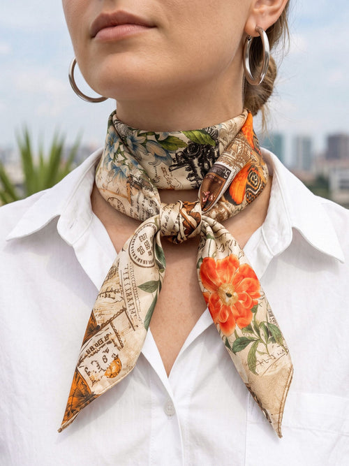 AIRY SILK COTTON EVERYDAY SCARF IN VINTAGE BUTTERFLY