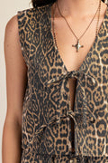 Leopard print Tie front Vest