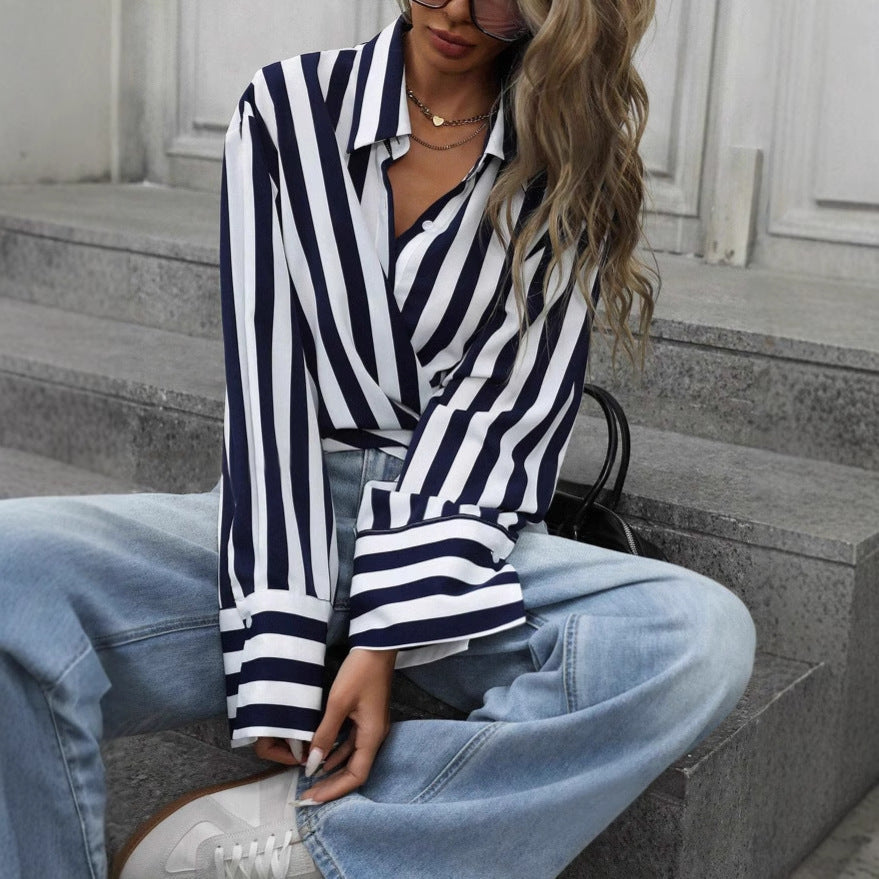 Women's Striped Long-Sleeve Loose Shirt