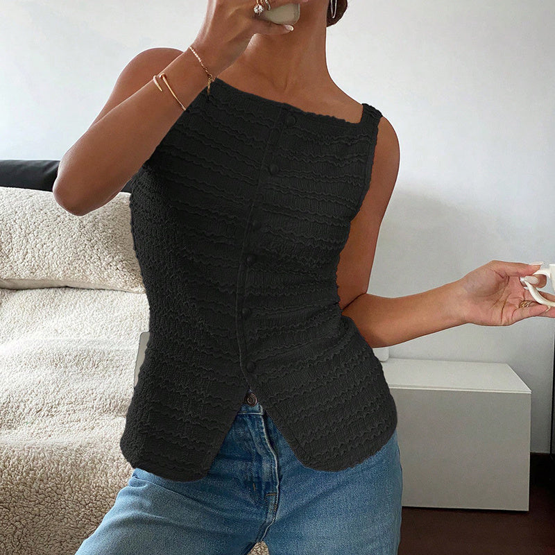 Square Neck Button Up Vest Top