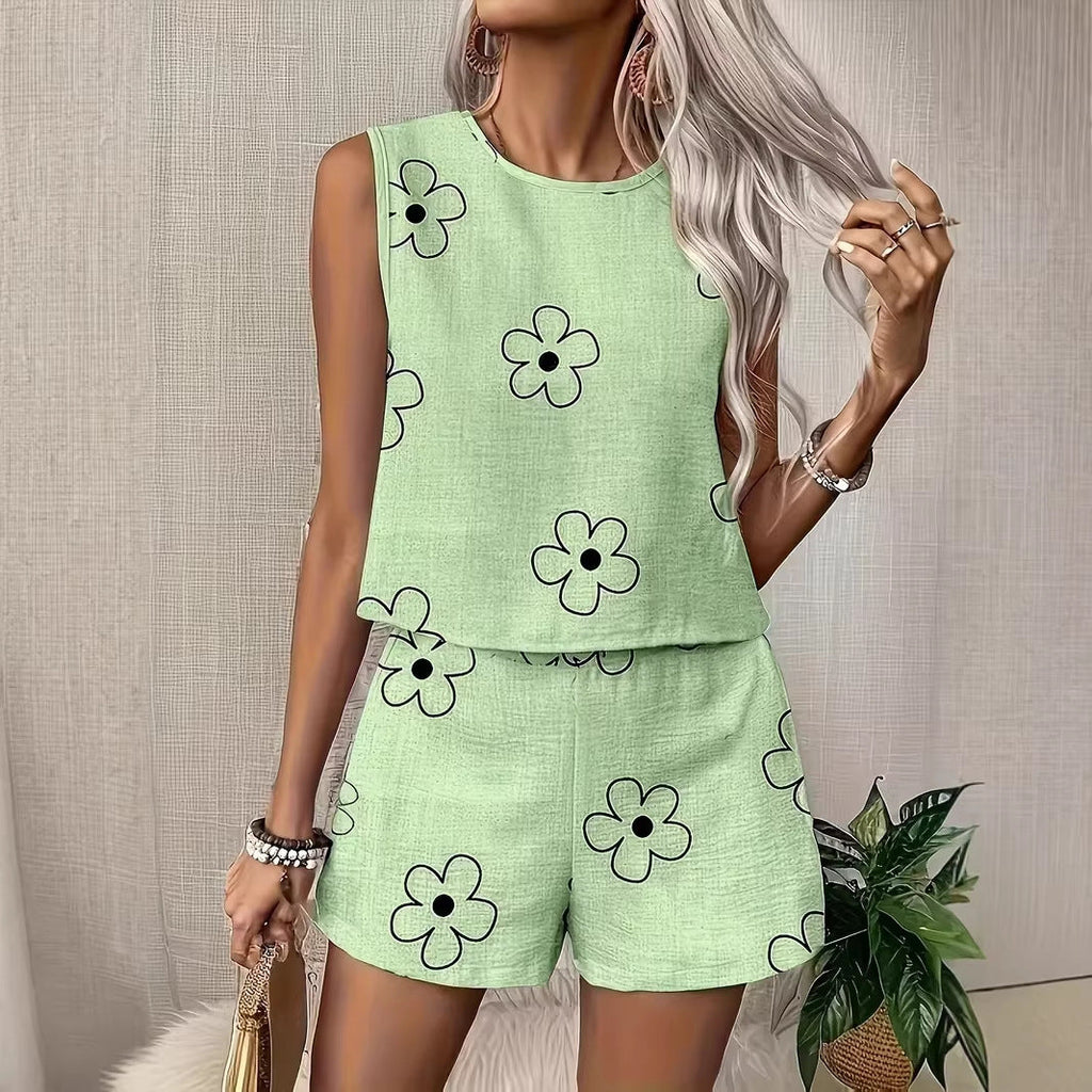 Women's Floral Print Tank Top & Shorts Two-Piece Set