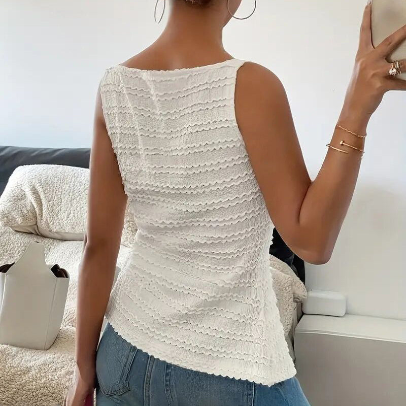 Square Neck Button Up Vest Top