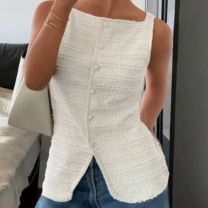 Square Neck Button Up Vest Top