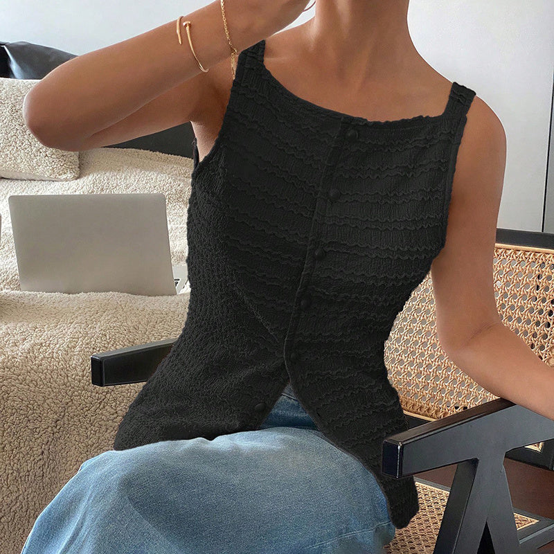 Square Neck Button Up Vest Top