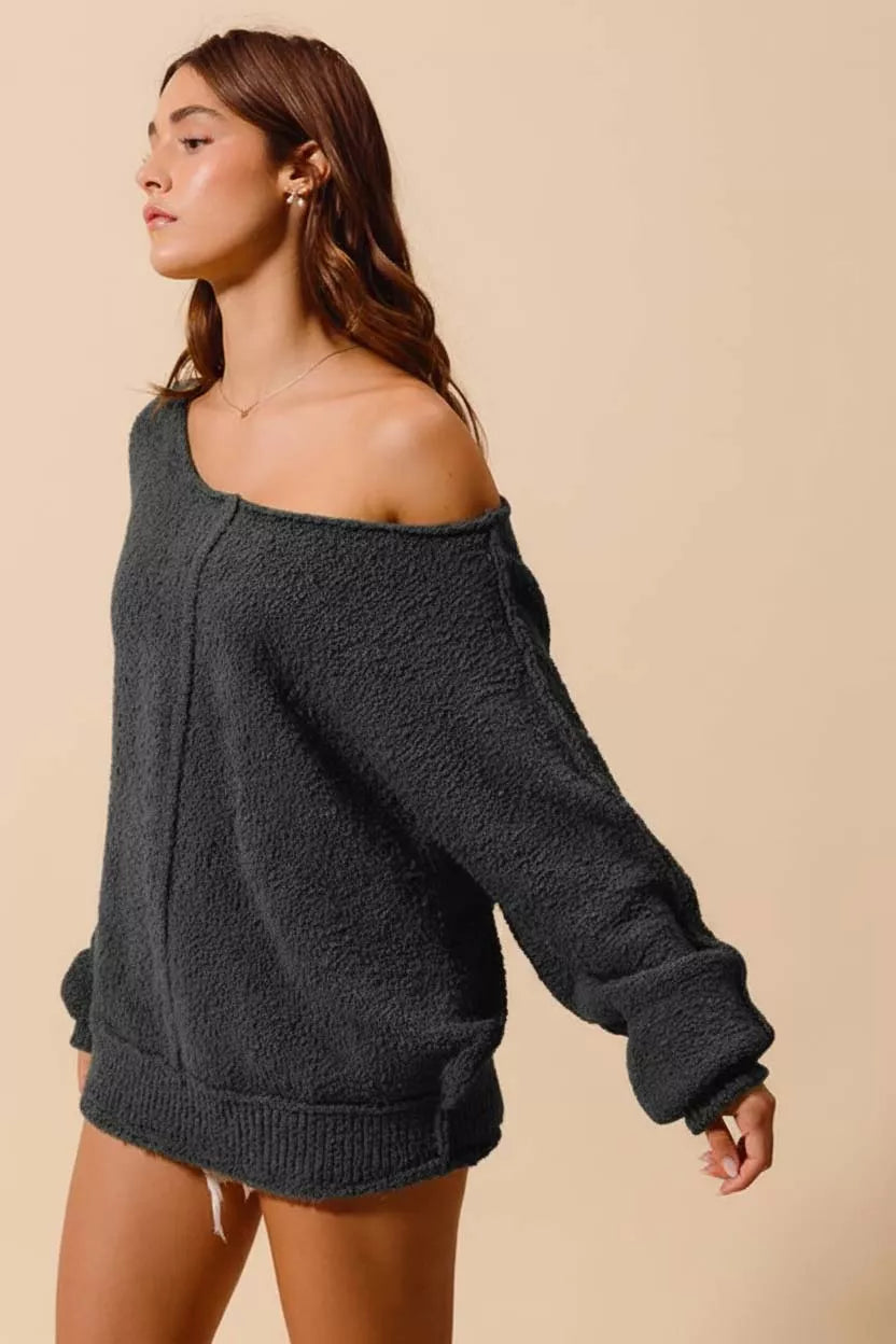 Loose Fit Exposed Seam Slouchy Boucle Sweater